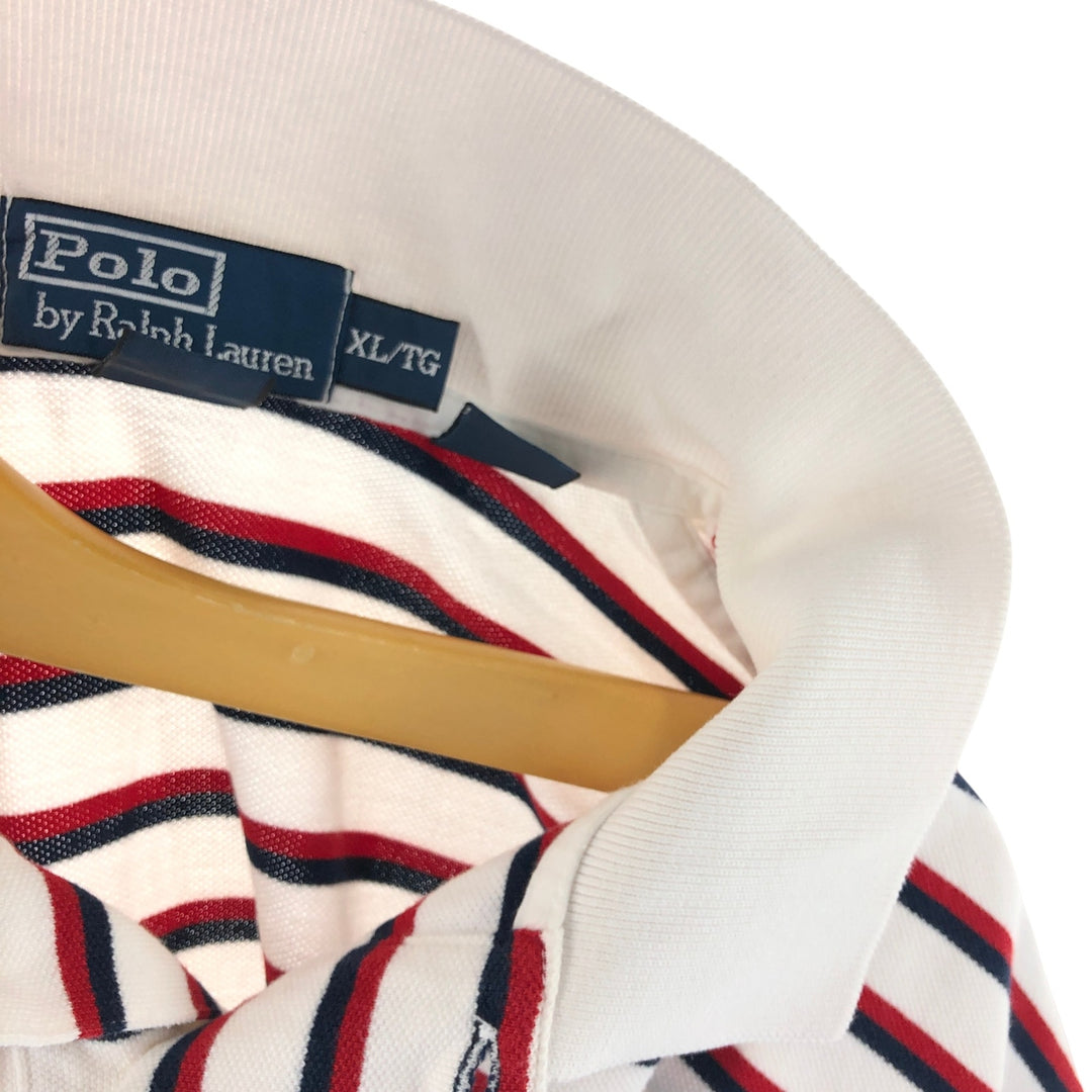 Ralph Lauren POLO by Ralph Lauren short sleeve striped polo shirt, men's XL size cotton white type Vintage Second Hand