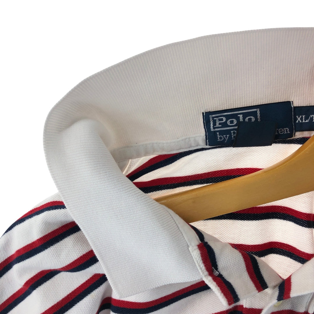 Ralph Lauren POLO by Ralph Lauren short sleeve striped polo shirt, men's XL size cotton white type Vintage Second Hand