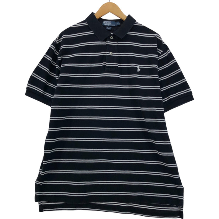Ralph Lauren POLO by Ralph Lauren short sleeve striped polo shirt, men's XL size cotton black type Vintage Second Hand