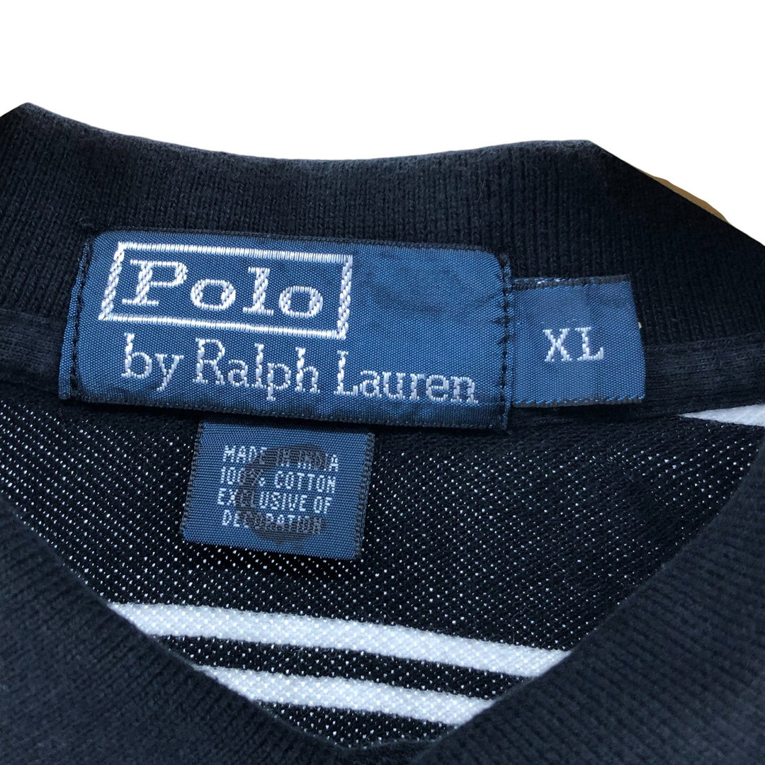 Ralph Lauren POLO by Ralph Lauren short sleeve striped polo shirt, men's XL size cotton black type Vintage Second Hand