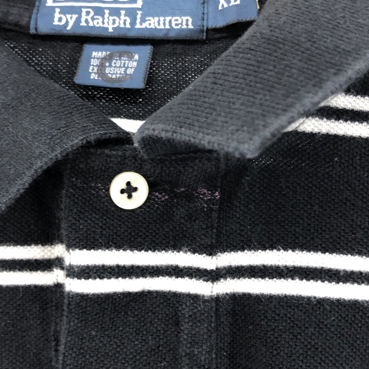 Ralph Lauren POLO by Ralph Lauren short sleeve striped polo shirt, men's XL size cotton black type Vintage Second Hand