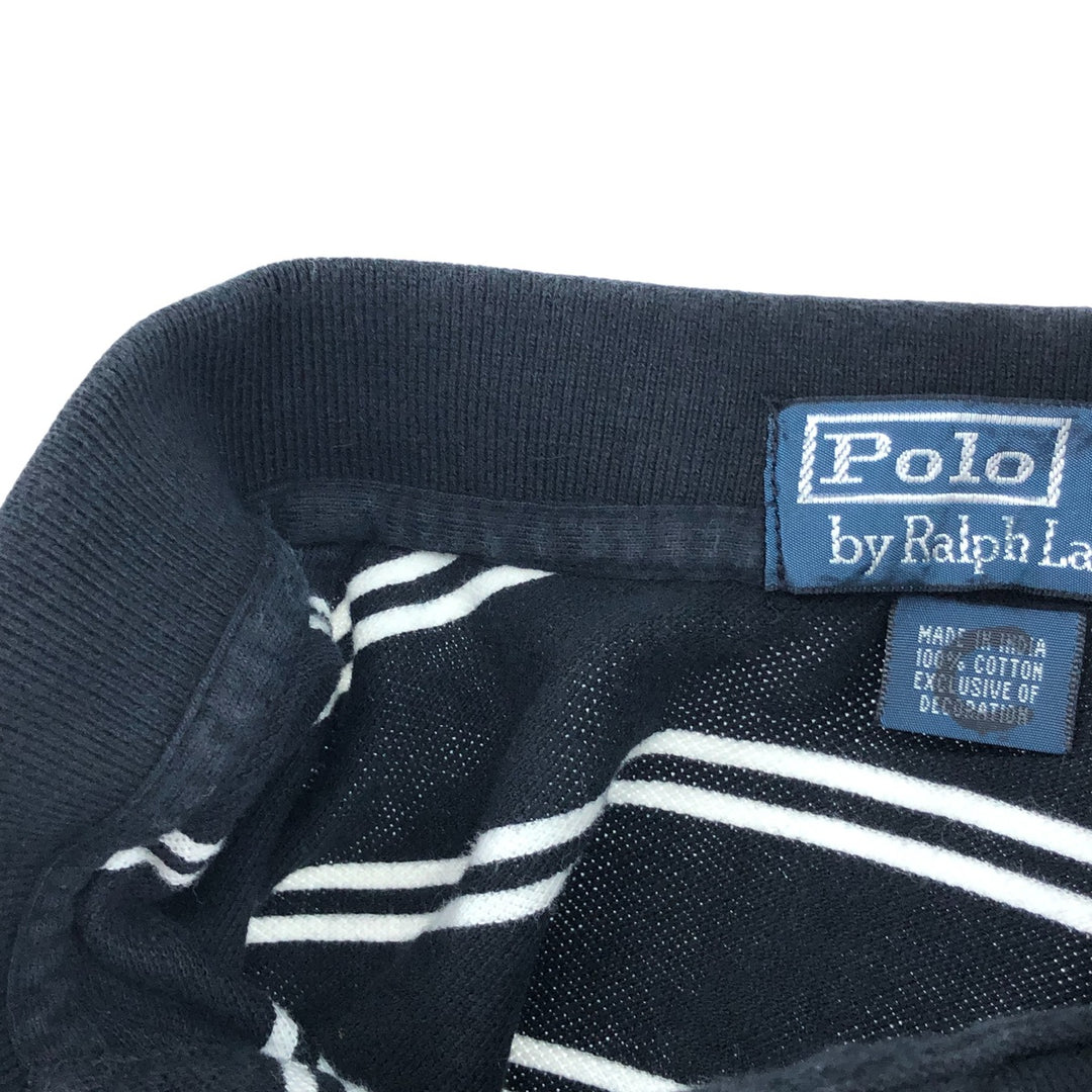 Ralph Lauren POLO by Ralph Lauren short sleeve striped polo shirt, men's XL size cotton black type Vintage Second Hand