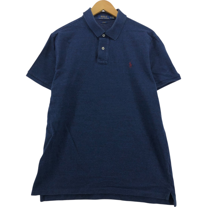Ralph Lauren POLO RALPH LAUREN SLIM FIT short sleeve polo shirt men's XL equivalent cotton Navy blue Vintage Second Hand