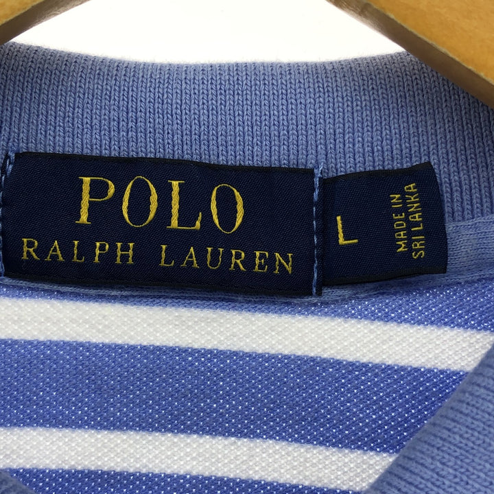 Ralph Lauren POLO RALPH LAUREN Short Sleeve Striped Polo Shirt Men's Size L cotton Blue type light blue Vintage Second Hand