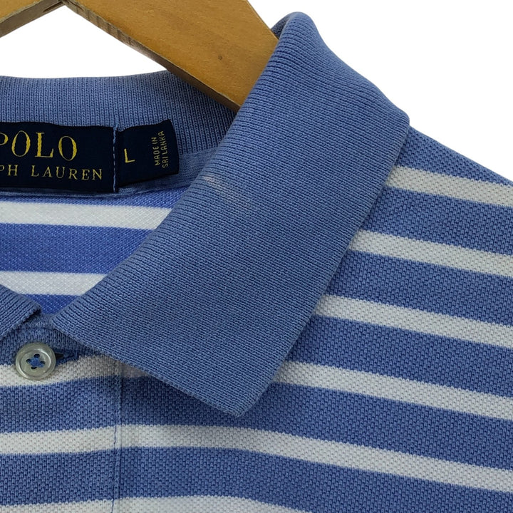 Ralph Lauren POLO RALPH LAUREN Short Sleeve Striped Polo Shirt Men's Size L cotton Blue type light blue Vintage Second Hand