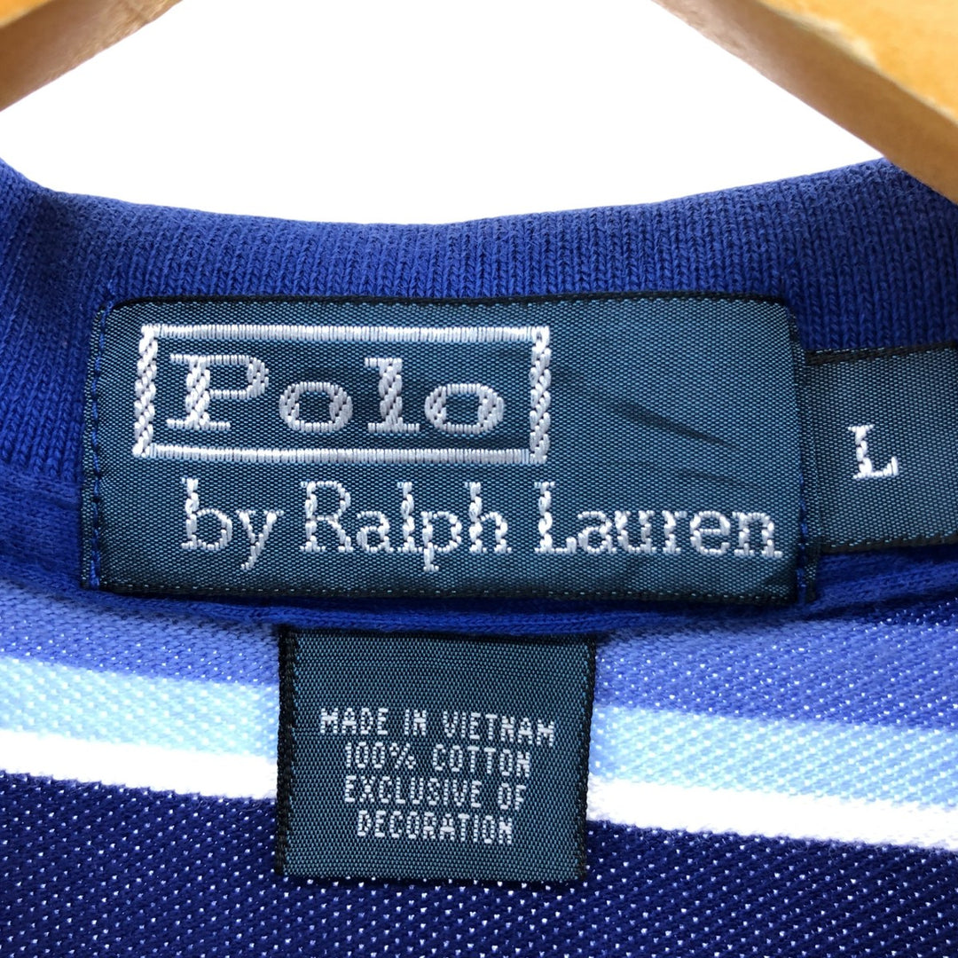 Ralph Lauren POLO by Ralph Lauren short sleeve striped polo shirt, men's size L cotton blue type Vintage Second Hand