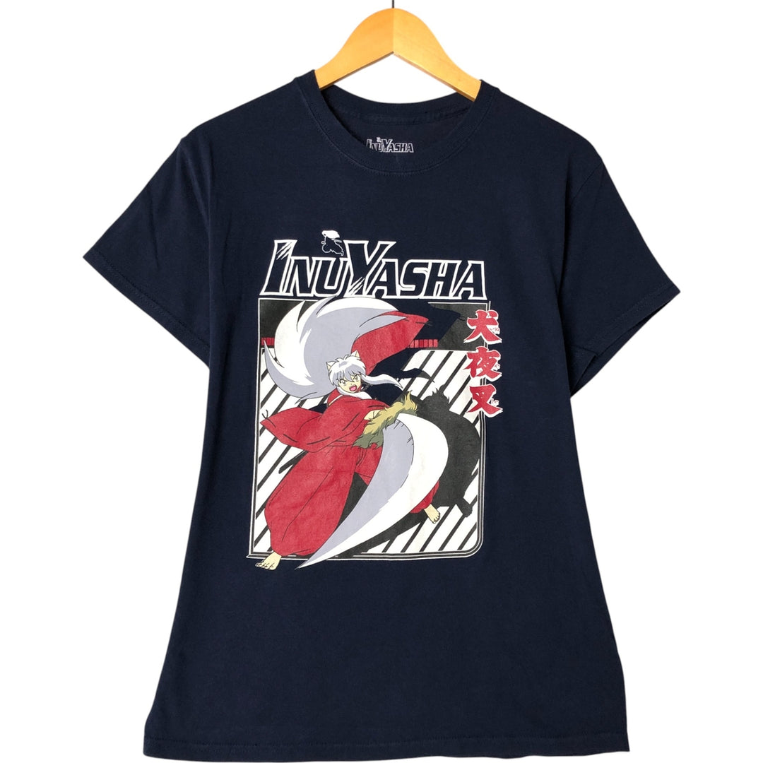 Inuyasha Anime Character Print T-Shirt Men's M Size cotton navy blue type Vintage Second Hand
