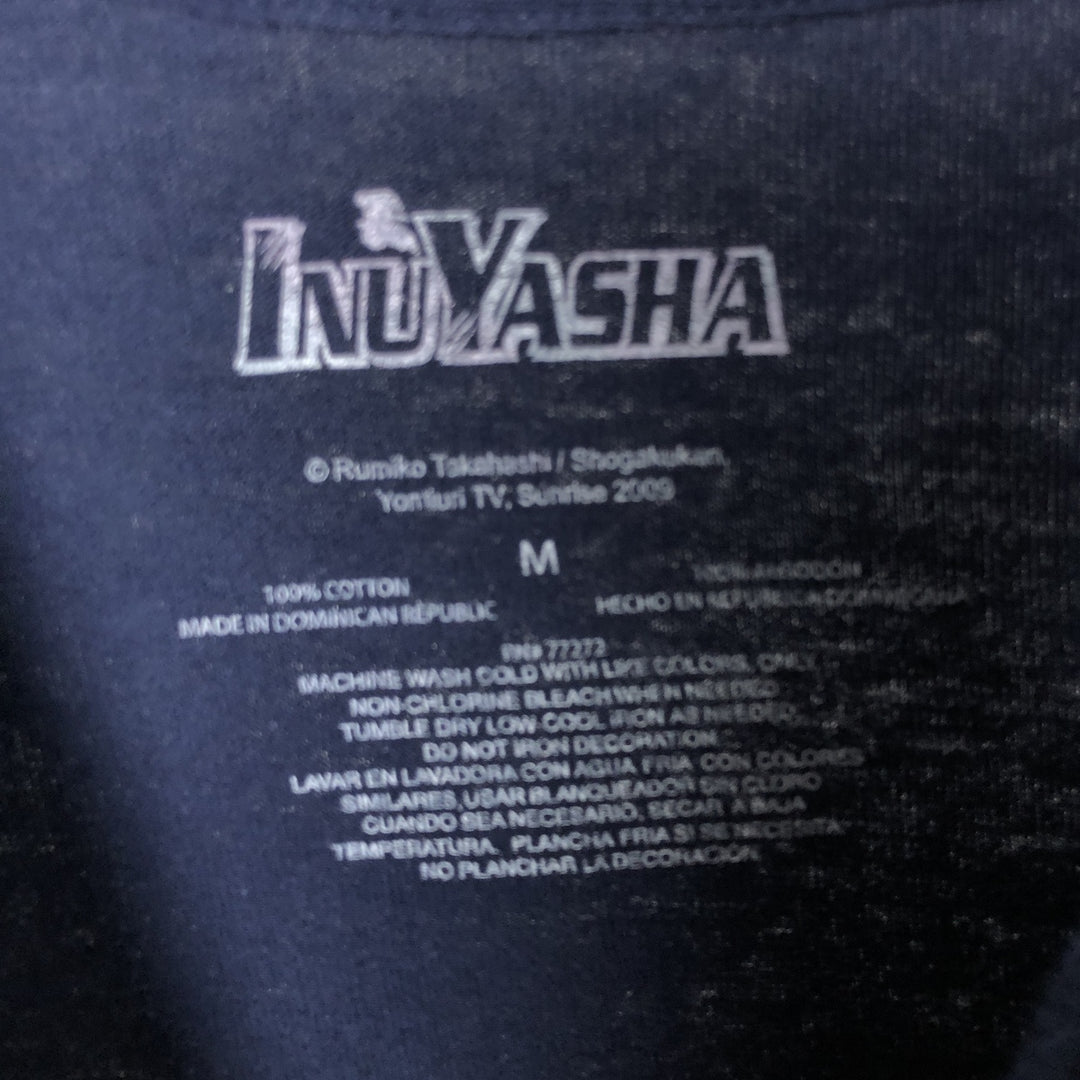 Inuyasha Anime Character Print T-Shirt Men's M Size cotton navy blue type Vintage Second Hand