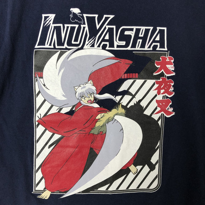 Inuyasha Anime Character Print T-Shirt Men's M Size cotton navy blue type Vintage Second Hand