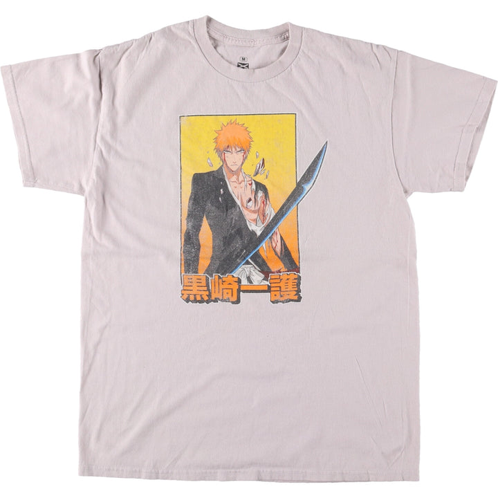 BLEACH Ichigo Kurosaki Anime Character Print T-Shirt Men's M Size cotton gray type Vintage Second Hand