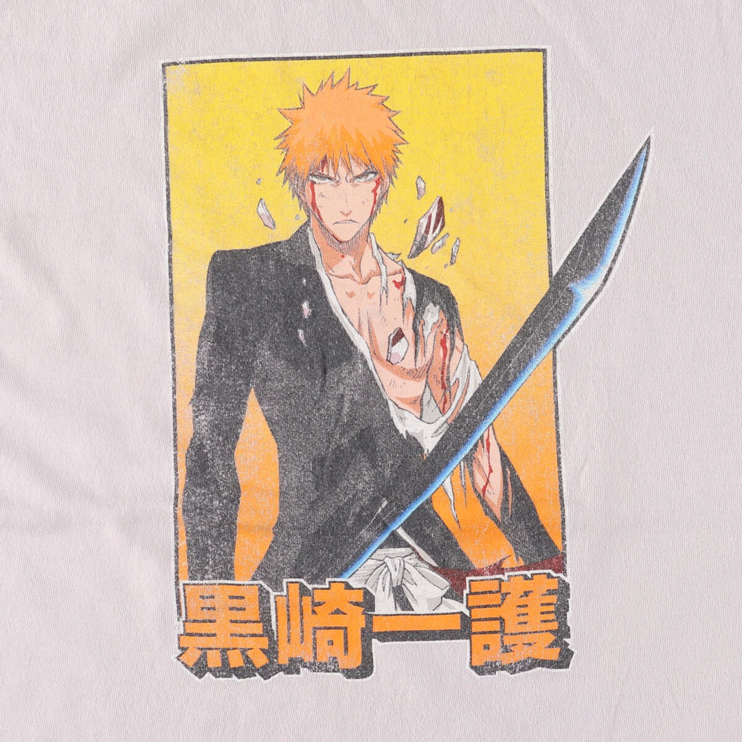 BLEACH Ichigo Kurosaki Anime Character Print T-Shirt Men's M Size cotton gray type Vintage Second Hand