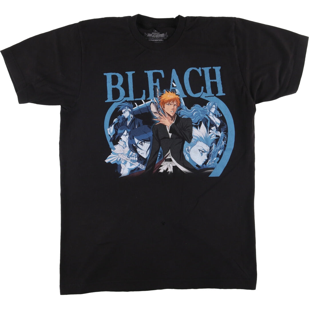 BLEACH Anime Character Print T-Shirt, Men's M Size cotton black type Vintage Second Hand