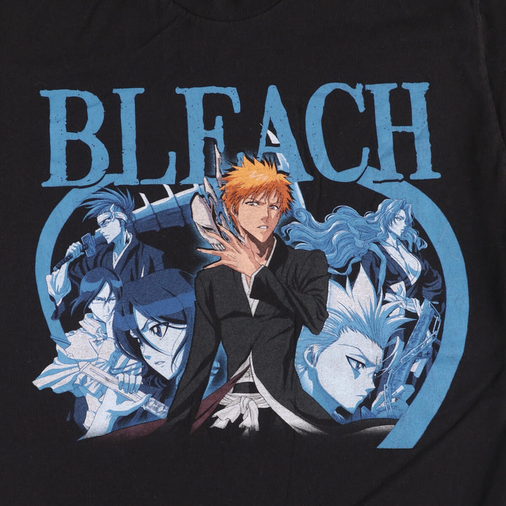 BLEACH Anime Character Print T-Shirt, Men's M Size cotton black type Vintage Second Hand