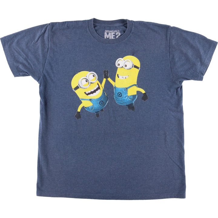 Minions Minions Character Print T-shirt Men's L size cotton blue type Vintage Second Hand