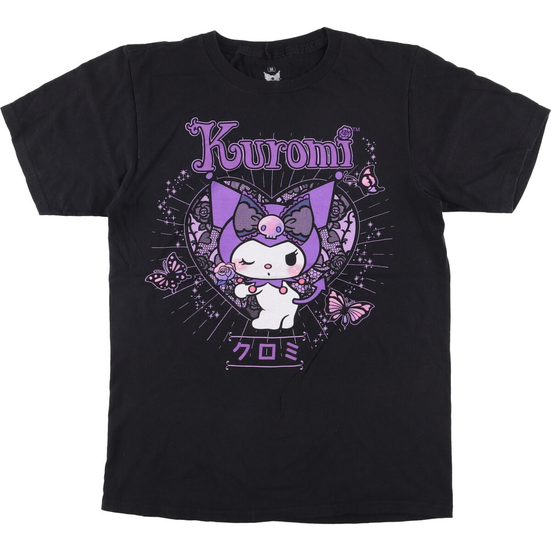 KUROMI Kuromi Anime Character Print T-shirt Men's M size cotton black type Vintage Second Hand