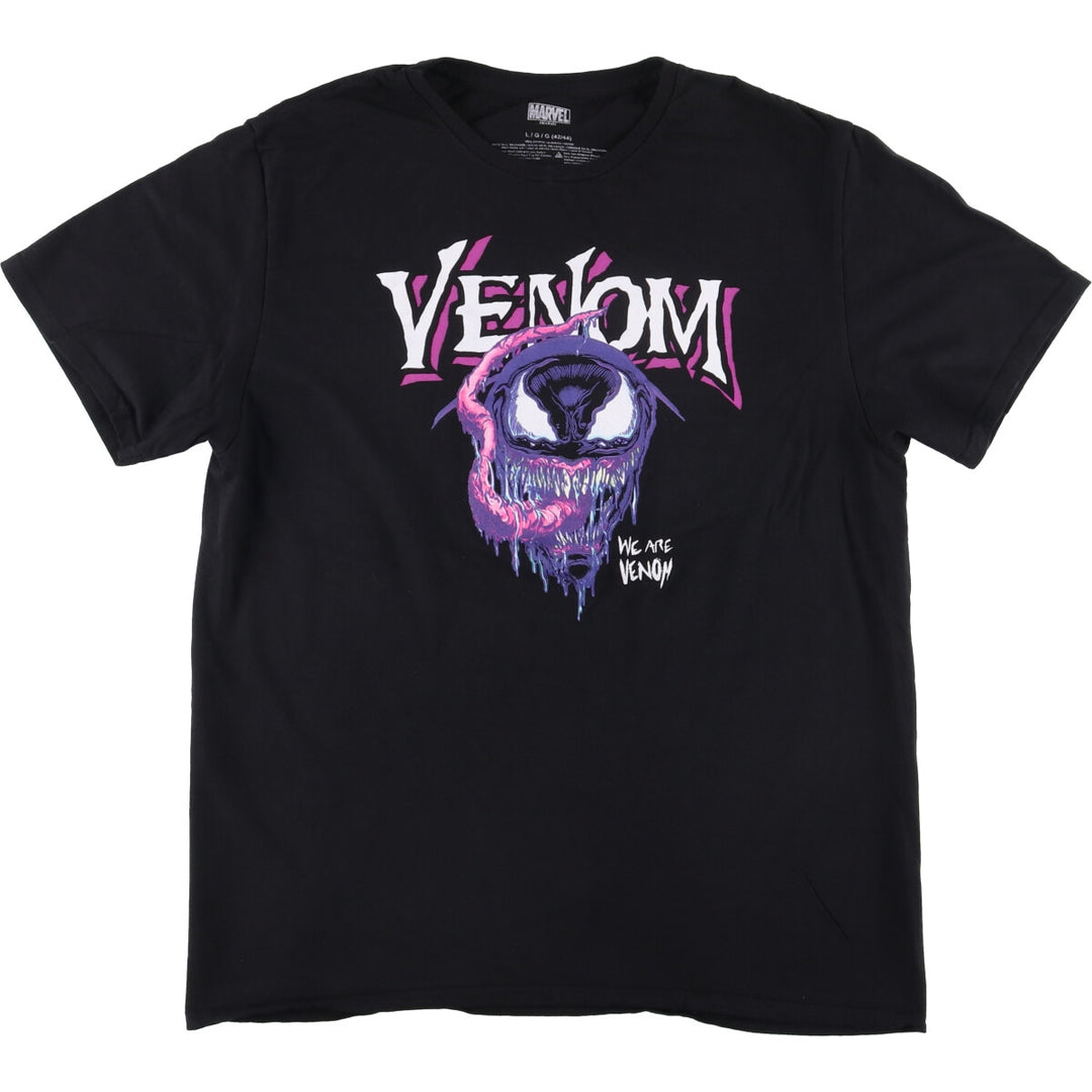 Marvel VENOM Character Print T-Shirt, Men's L size cotton black type Vintage Second Hand