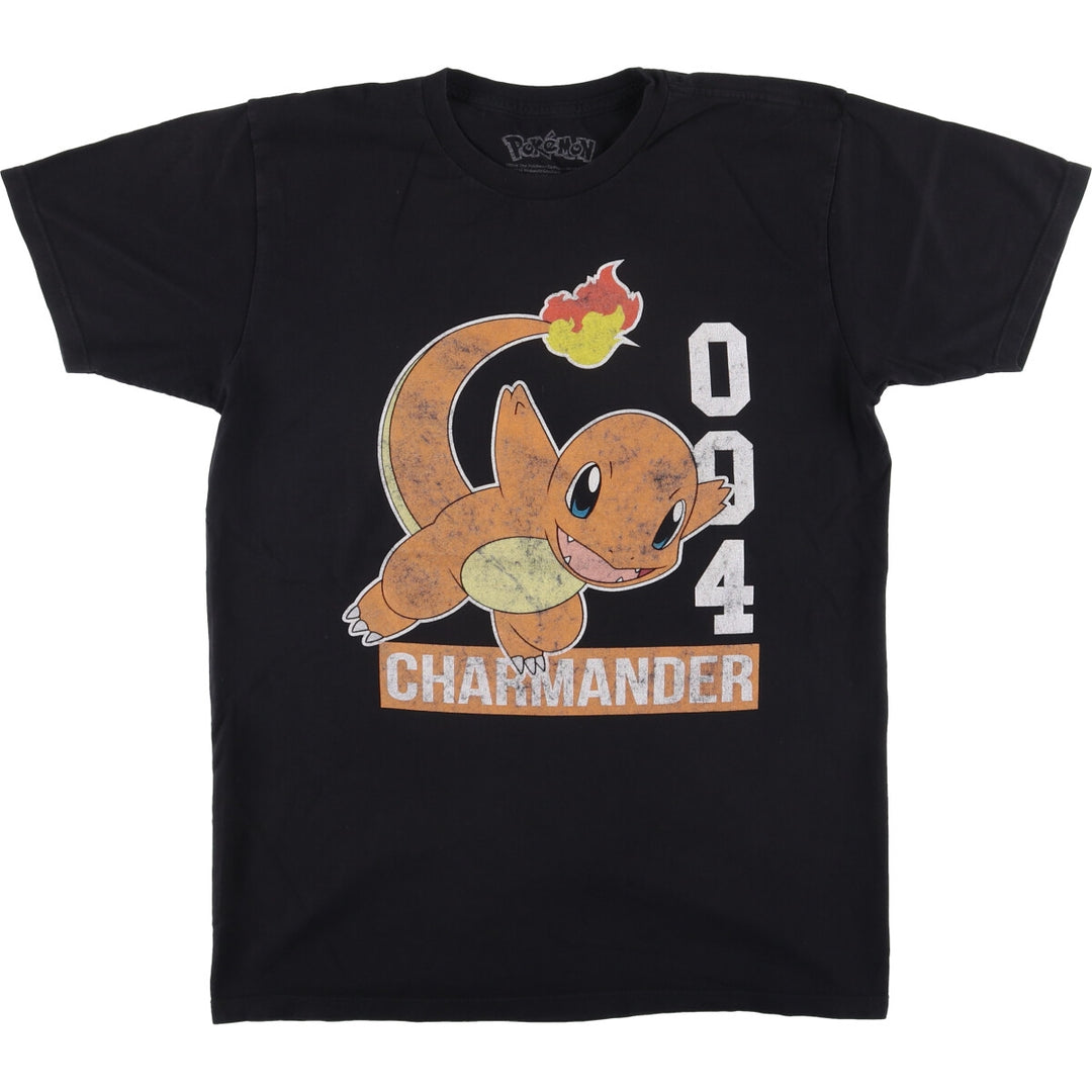 POKEMON Charmander Anime Character Print T-Shirt Men's M Size cotton black type Vintage Second Hand