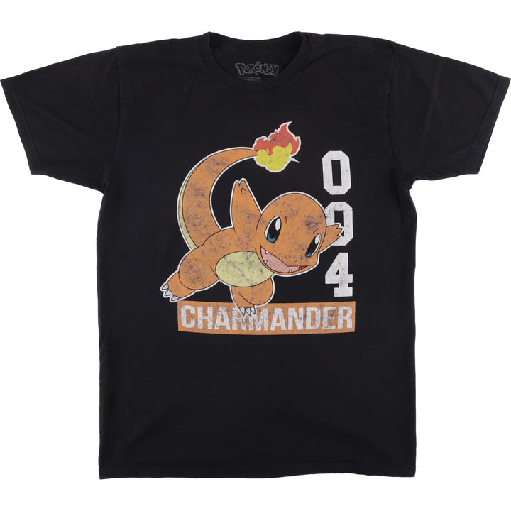 POKEMON Charmander Anime Character Print T-Shirt Men's M Size cotton black type Vintage Second Hand