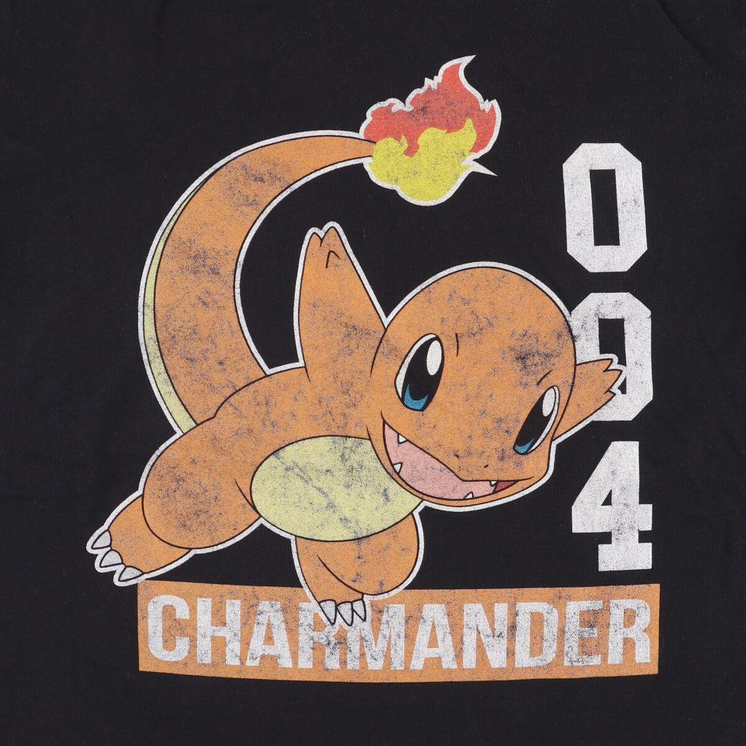 POKEMON Charmander Anime Character Print T-Shirt Men's M Size cotton black type Vintage Second Hand
