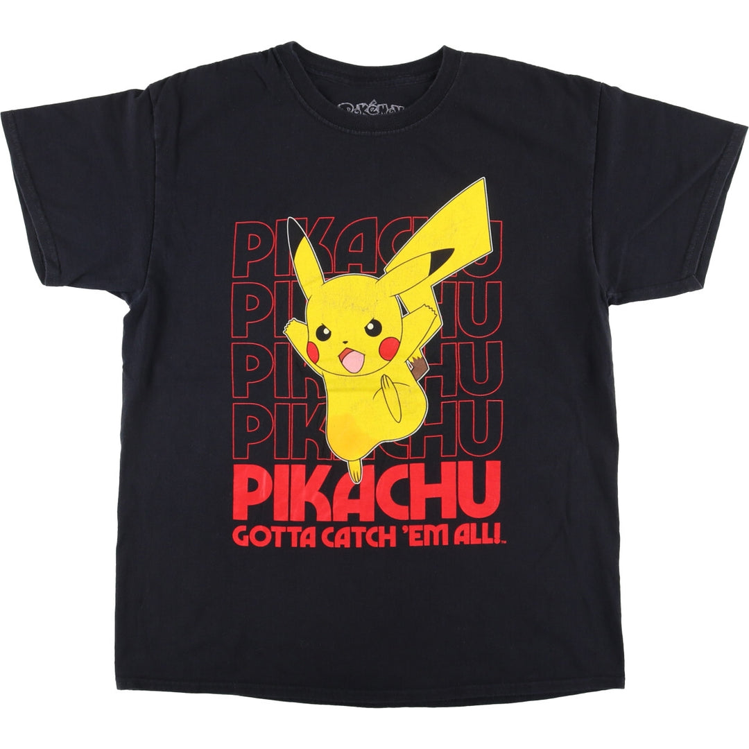 POKEMON Pikachu character print T-shirt, men's size L cotton black type Vintage Second Hand