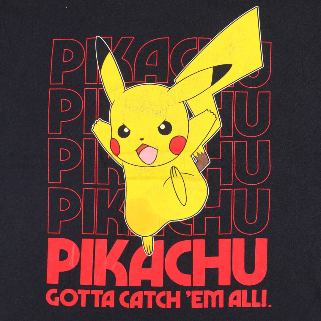 POKEMON Pikachu character print T-shirt, men's size L cotton black type Vintage Second Hand
