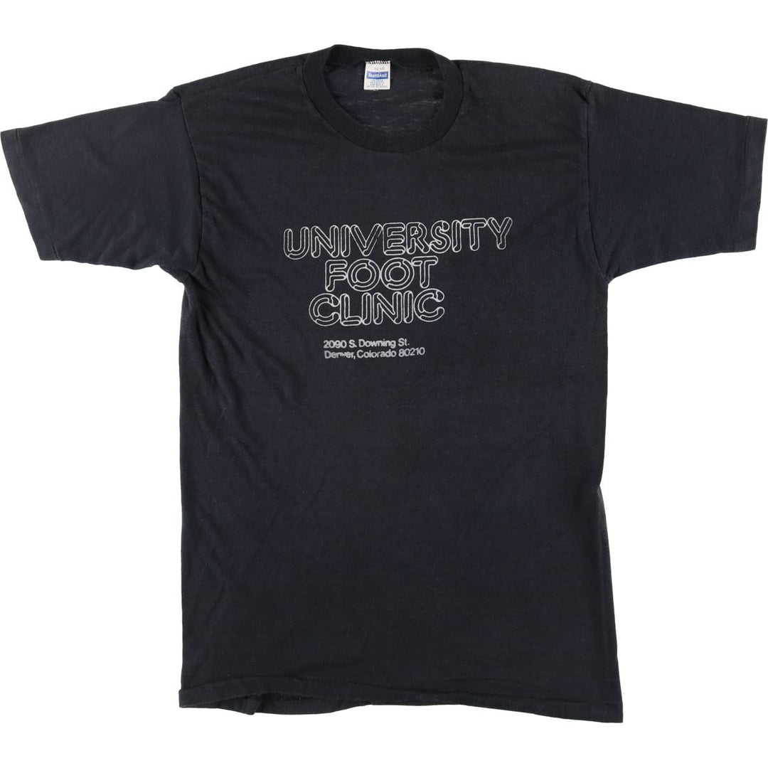 80'S Healthknit College T-shirt, Made in USA, Men's L size, Vintage cotton black type Vintage Second Hand