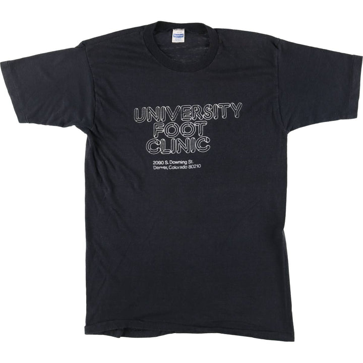 80'S Healthknit College T-shirt, Made in USA, Men's L size, Vintage cotton black type Vintage Second Hand