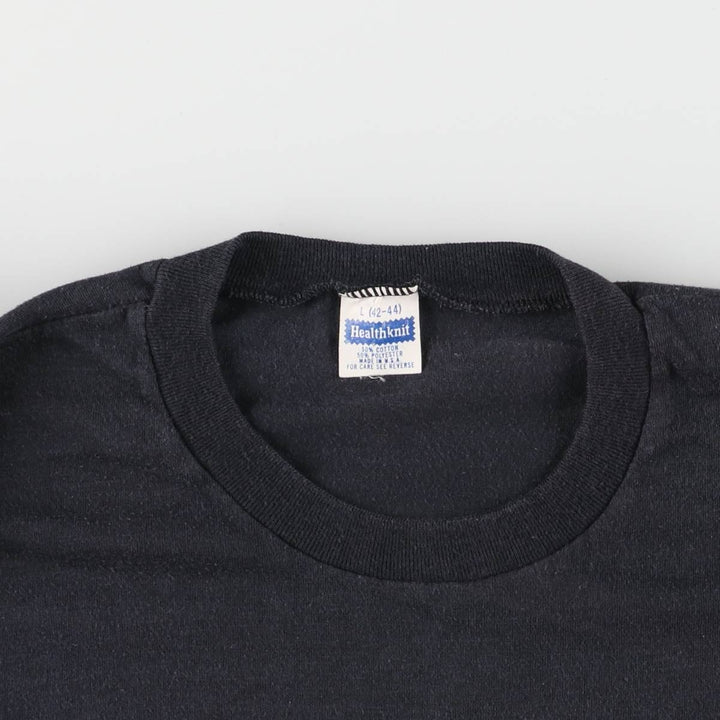 80'S Healthknit College T-shirt, Made in USA, Men's L size, Vintage cotton black type Vintage Second Hand