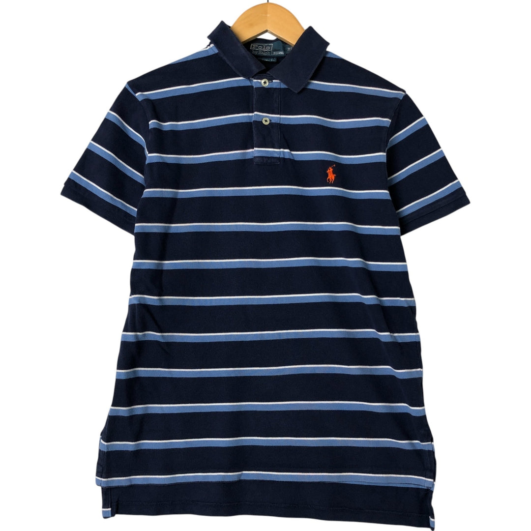 Ralph Lauren POLO by Ralph Lauren CUSTOM FIT short sleeve striped polo shirt men's size M cotton navy blue type Vintage Second Hand