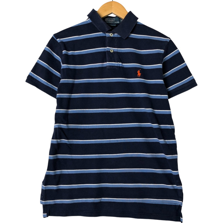 Ralph Lauren POLO by Ralph Lauren CUSTOM FIT short sleeve striped polo shirt men's size M cotton navy blue type Vintage Second Hand