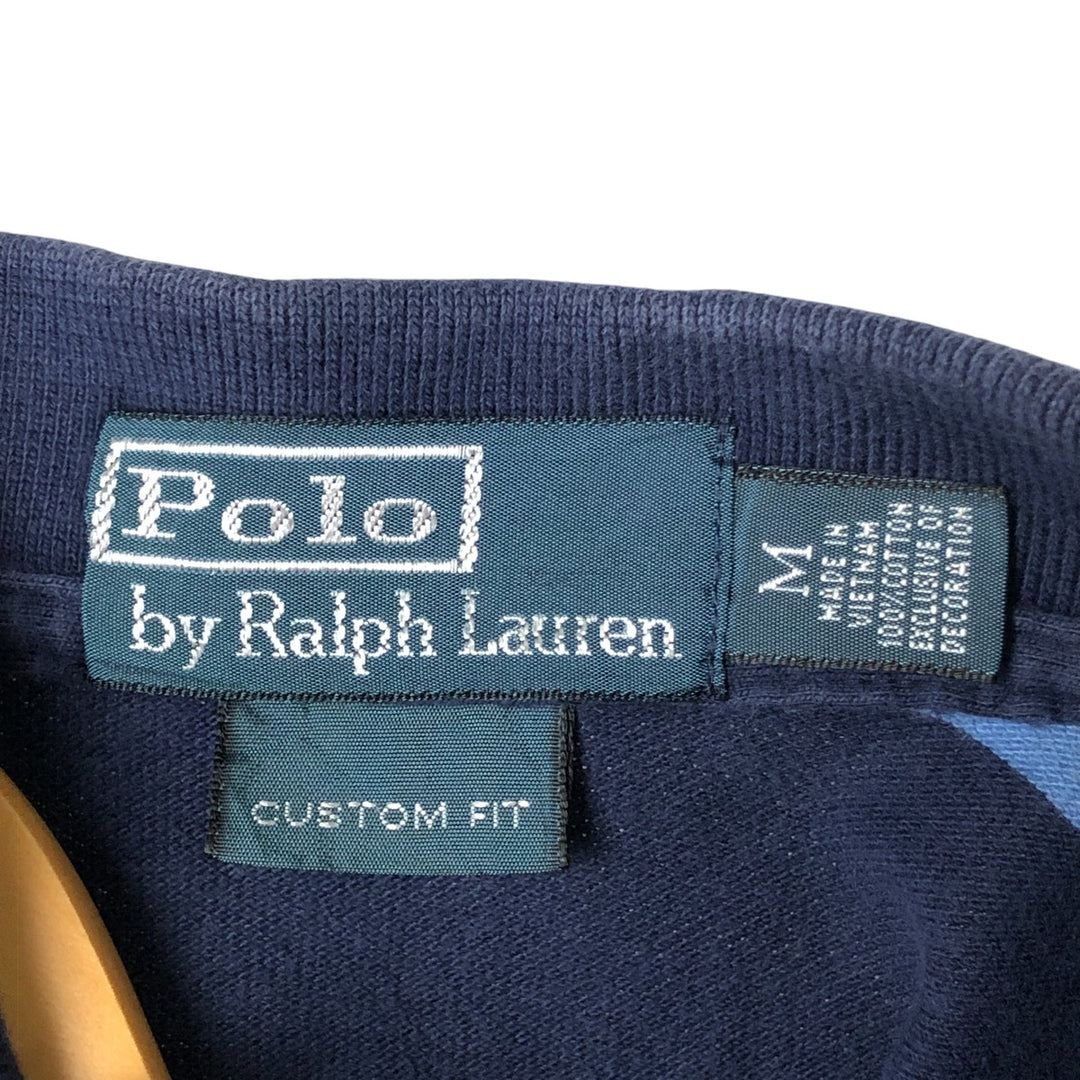 Ralph Lauren POLO by Ralph Lauren CUSTOM FIT short sleeve striped polo shirt men's size M cotton navy blue type Vintage Second Hand