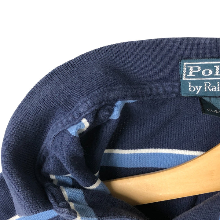 Ralph Lauren POLO by Ralph Lauren CUSTOM FIT short sleeve striped polo shirt men's size M cotton navy blue type Vintage Second Hand