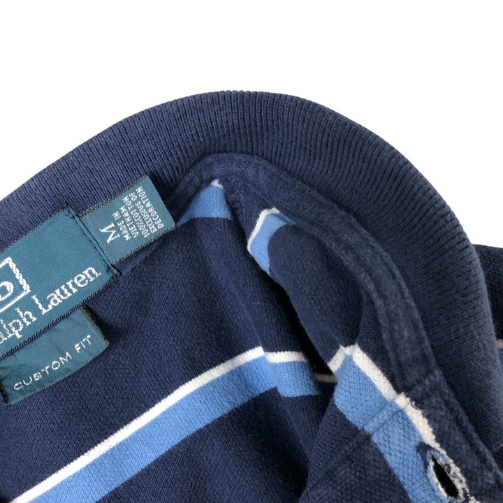 Ralph Lauren POLO by Ralph Lauren CUSTOM FIT short sleeve striped polo shirt men's size M cotton navy blue type Vintage Second Hand