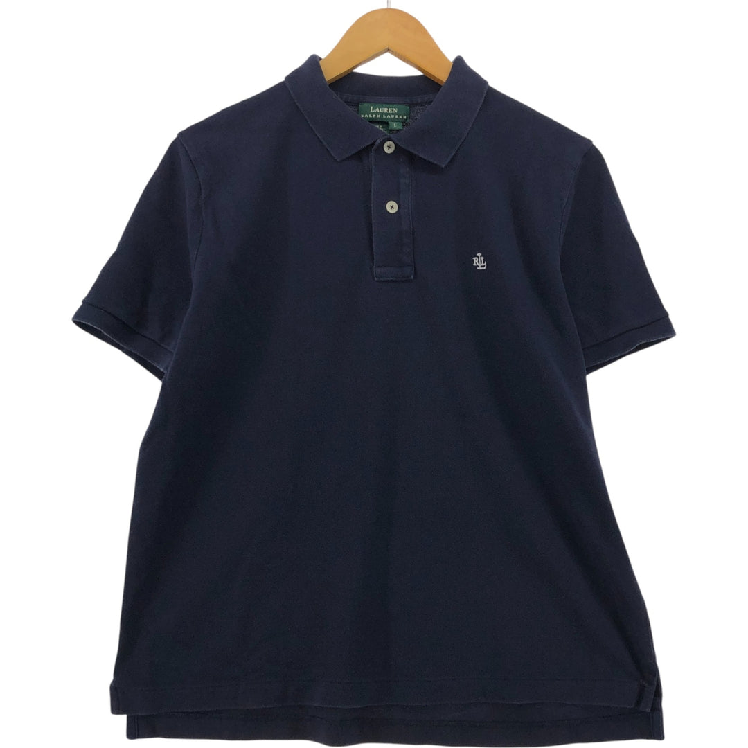 Ralph Lauren LAUREN Lauren short sleeve polo shirt, women's size L cotton navy blue type Vintage Second Hand
