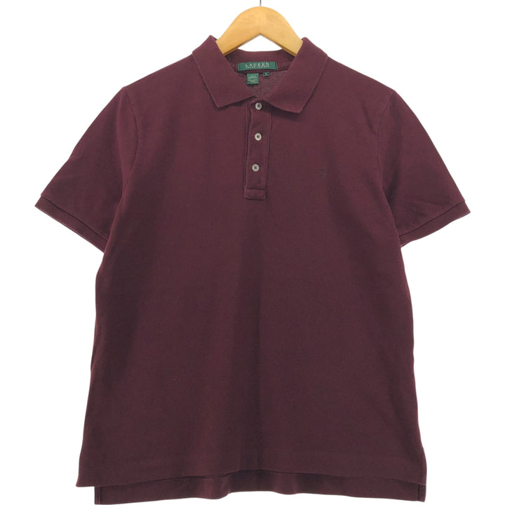 Ralph Lauren LAUREN Lauren short sleeve polo shirt, women's size M cotton wine-red Vintage Second Hand