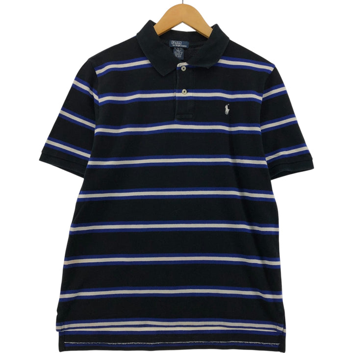 Ralph Lauren POLO by Ralph Lauren short sleeve striped polo shirt for women, size XL cotton black type Vintage Second Hand