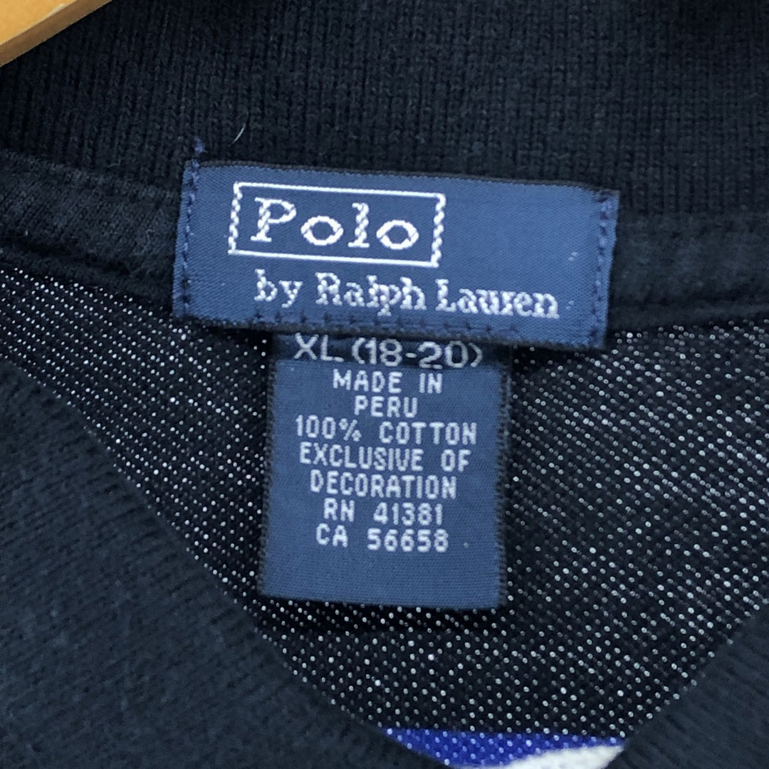 Ralph Lauren POLO by Ralph Lauren short sleeve striped polo shirt for women, size XL cotton black type Vintage Second Hand