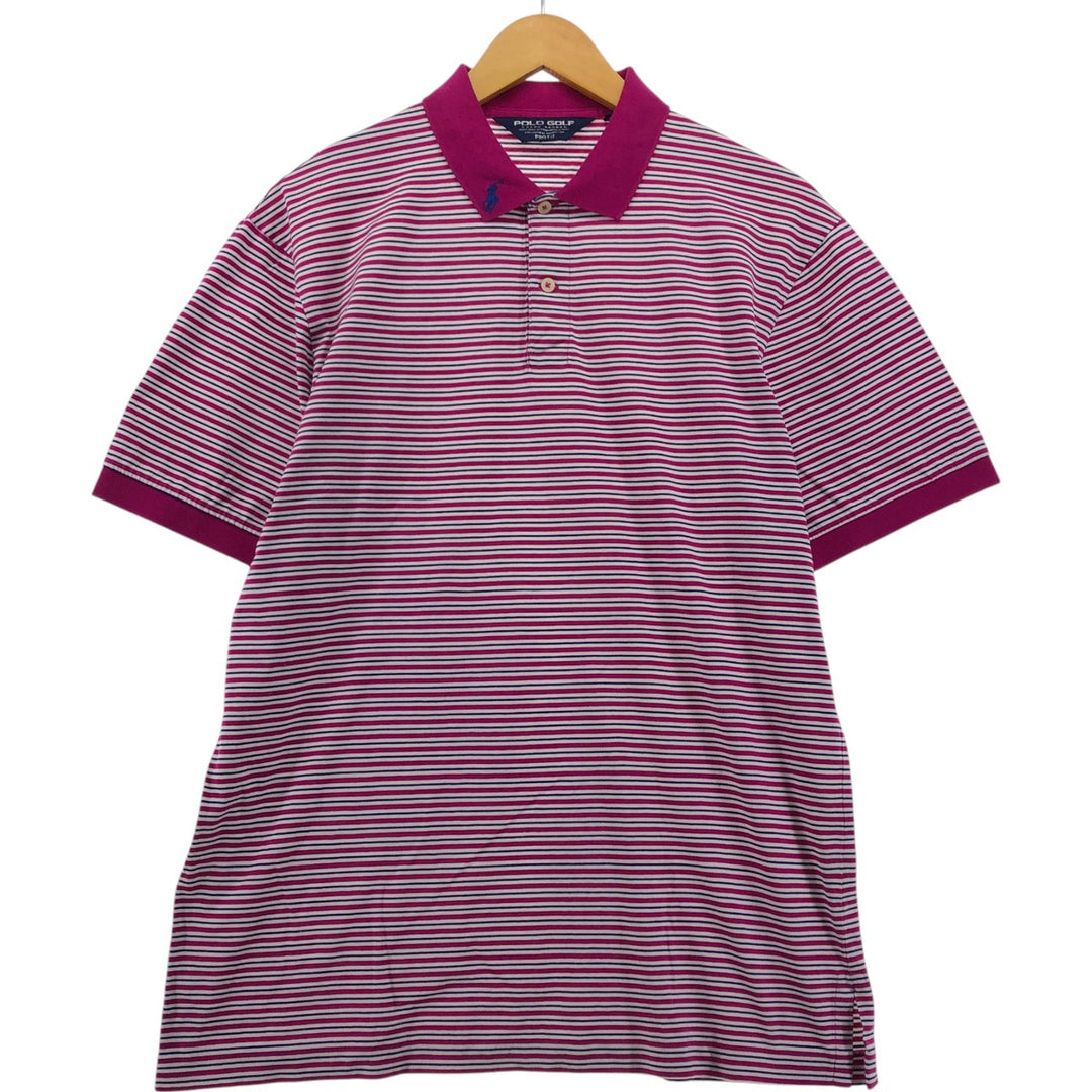 Ralph Lauren POLO GOLF PRO FIT short sleeve striped polo shirt, men's size M Pima Cotton pink type Vintage Second Hand
