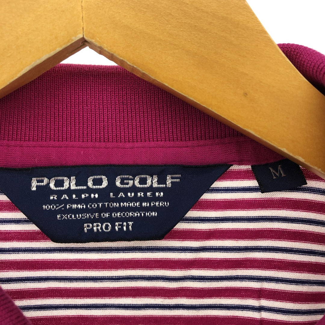 Ralph Lauren POLO GOLF PRO FIT short sleeve striped polo shirt, men's size M Pima Cotton pink type Vintage Second Hand