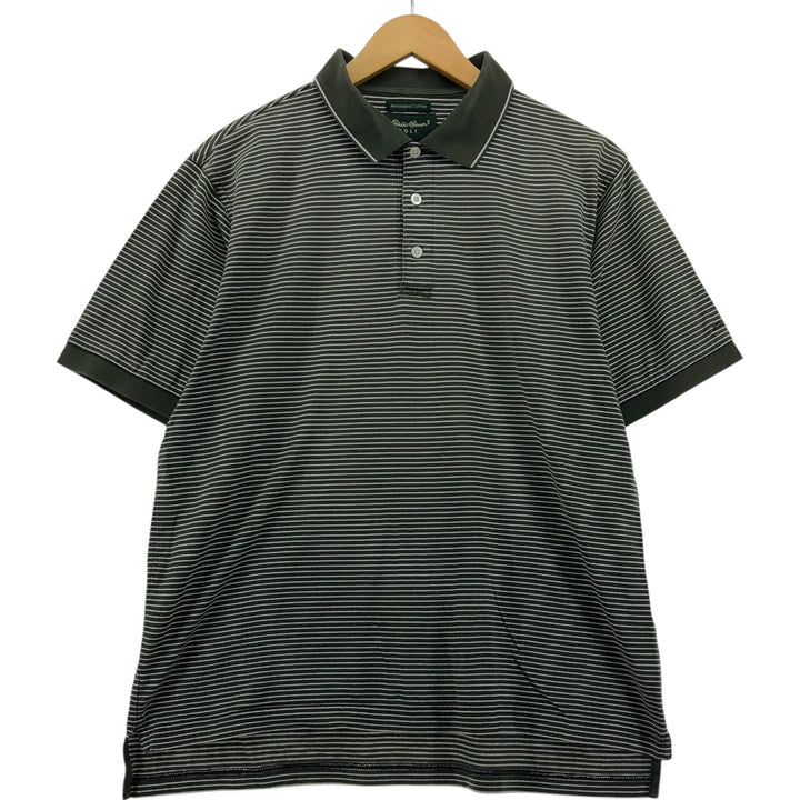 Eddie Bauer Golf Mercerized Cotton Short Sleeve Striped Polo Shirt, Men's S Size cotton Khaki type Vintage Second Hand