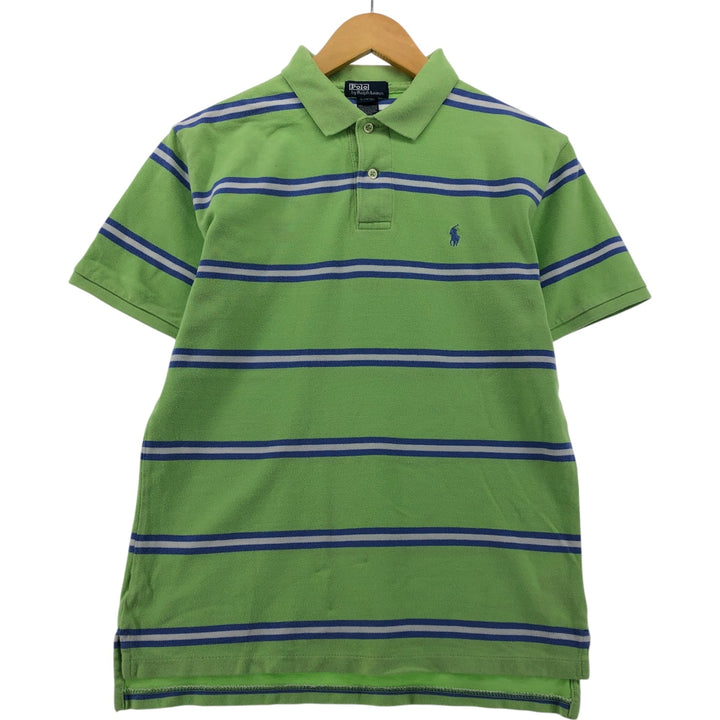 Ralph Lauren POLO by Ralph Lauren short sleeve striped polo shirt for women, size XL cotton green type yellow green Vintage Second Hand