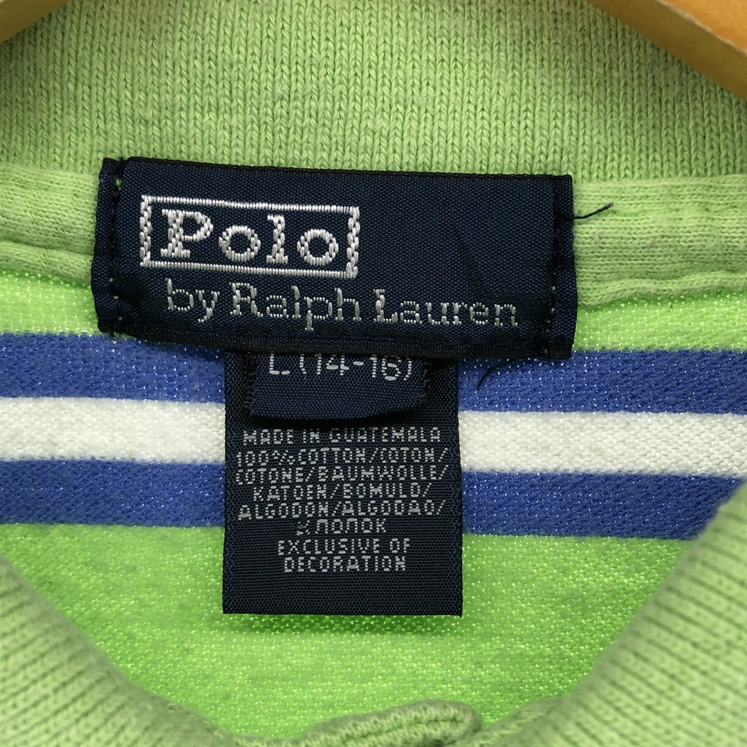 Ralph Lauren POLO by Ralph Lauren short sleeve striped polo shirt for women, size XL cotton green type yellow green Vintage Second Hand