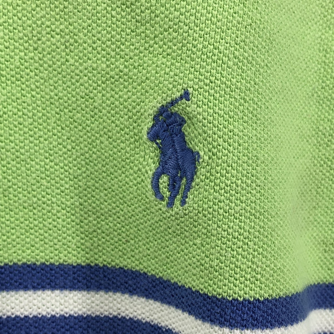 Ralph Lauren POLO by Ralph Lauren short sleeve striped polo shirt for women, size XL cotton green type yellow green Vintage Second Hand