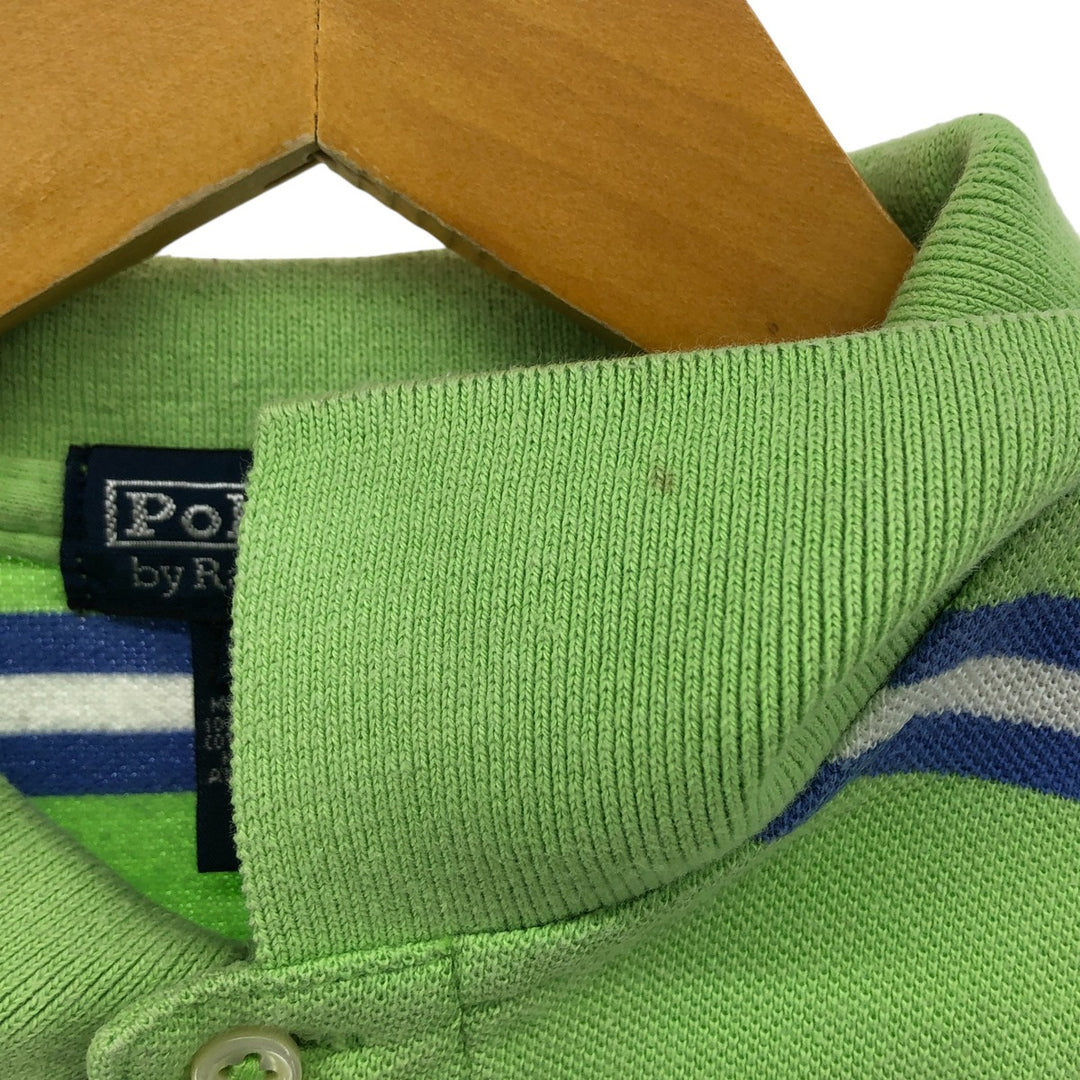 Ralph Lauren POLO by Ralph Lauren short sleeve striped polo shirt for women, size XL cotton green type yellow green Vintage Second Hand