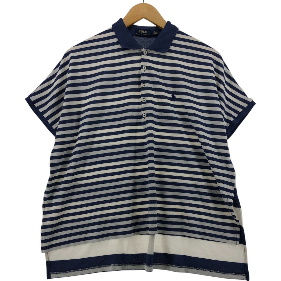 Ralph Lauren POLO RALPH LAUREN French sleeve short sleeve striped polo shirt men's M size Lyocell Navy blue Vintage Second Hand