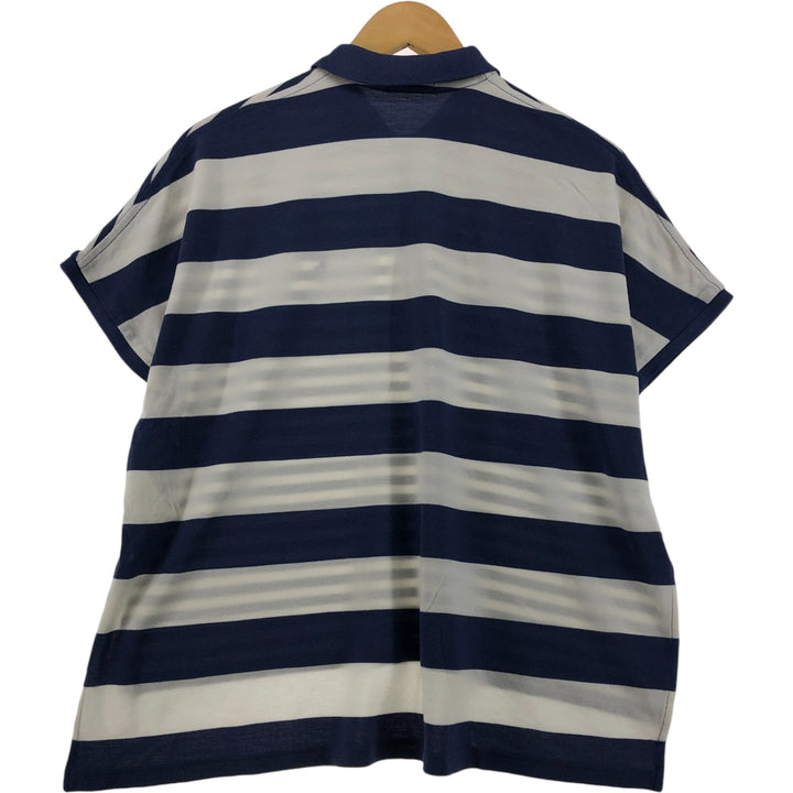 Ralph Lauren POLO RALPH LAUREN French sleeve short sleeve striped polo shirt men's M size Lyocell Navy blue Vintage Second Hand