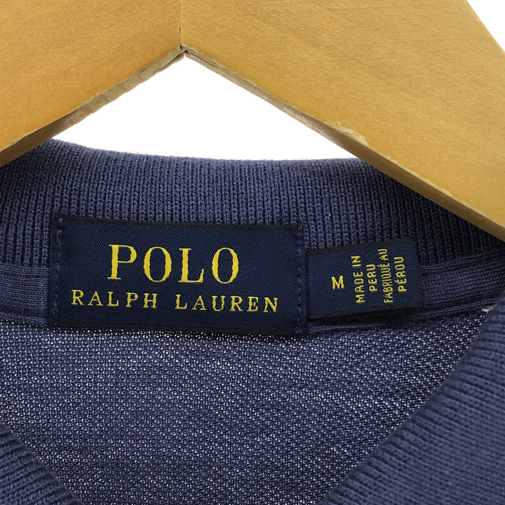 Ralph Lauren POLO RALPH LAUREN French sleeve short sleeve striped polo shirt men's M size Lyocell Navy blue Vintage Second Hand