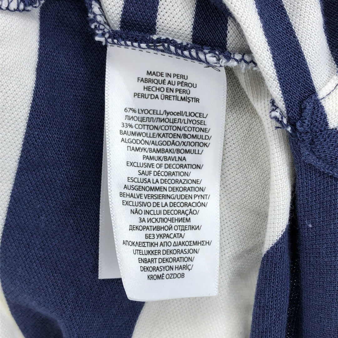 Ralph Lauren POLO RALPH LAUREN French sleeve short sleeve striped polo shirt men's M size Lyocell Navy blue Vintage Second Hand
