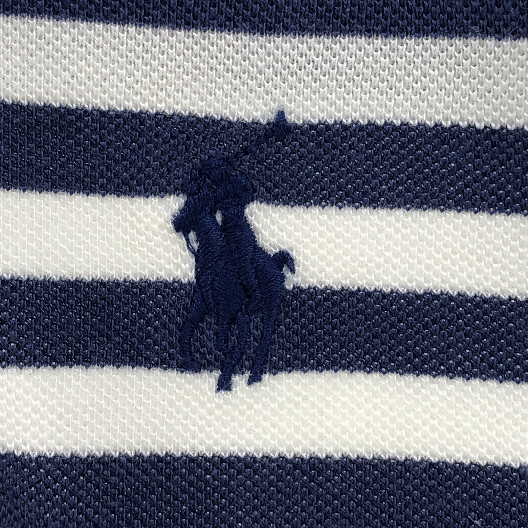 Ralph Lauren POLO RALPH LAUREN French sleeve short sleeve striped polo shirt men's M size Lyocell Navy blue Vintage Second Hand
