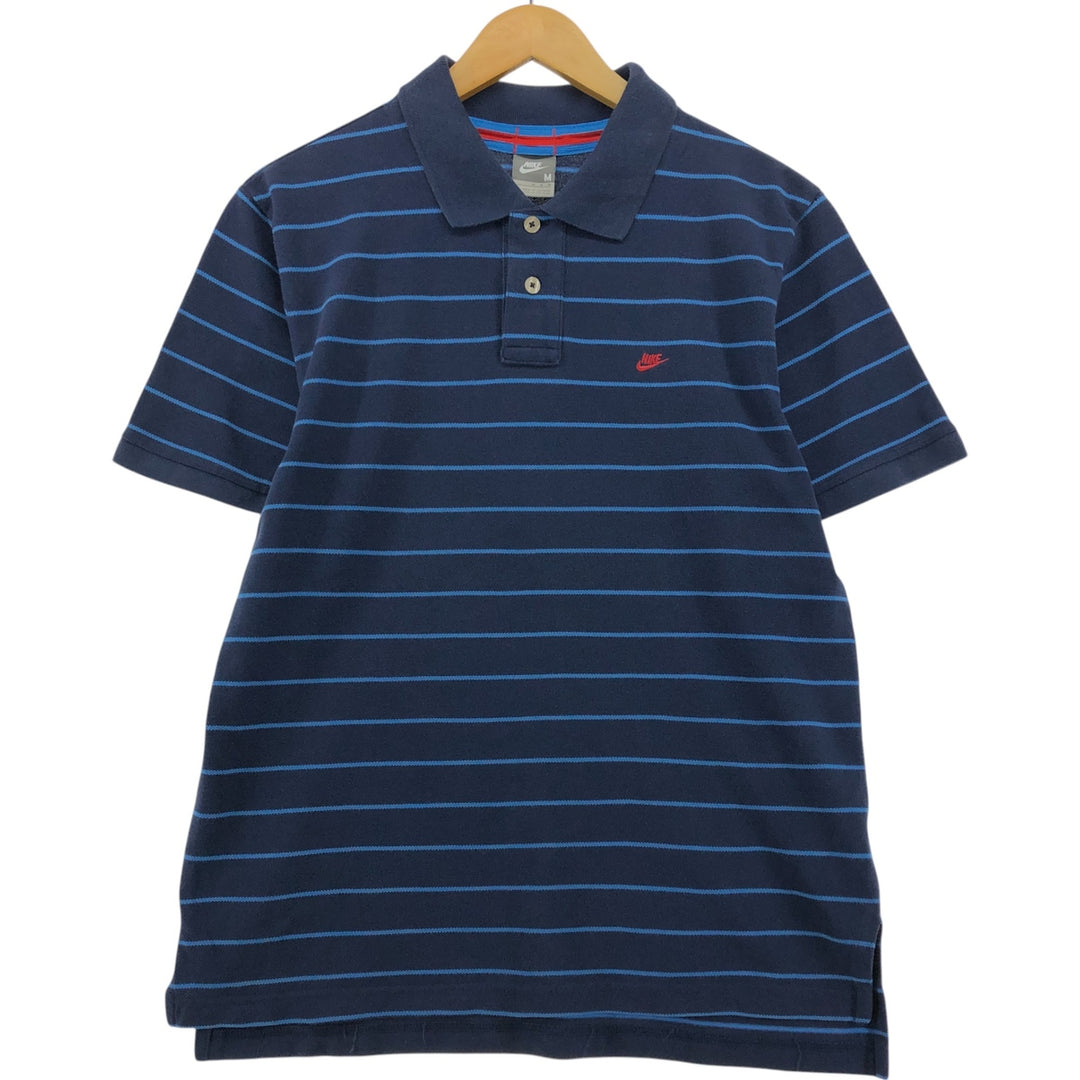 Nike Short Sleeve Striped Polo Shirt Women's Size M cotton navy blue type Vintage Second Hand